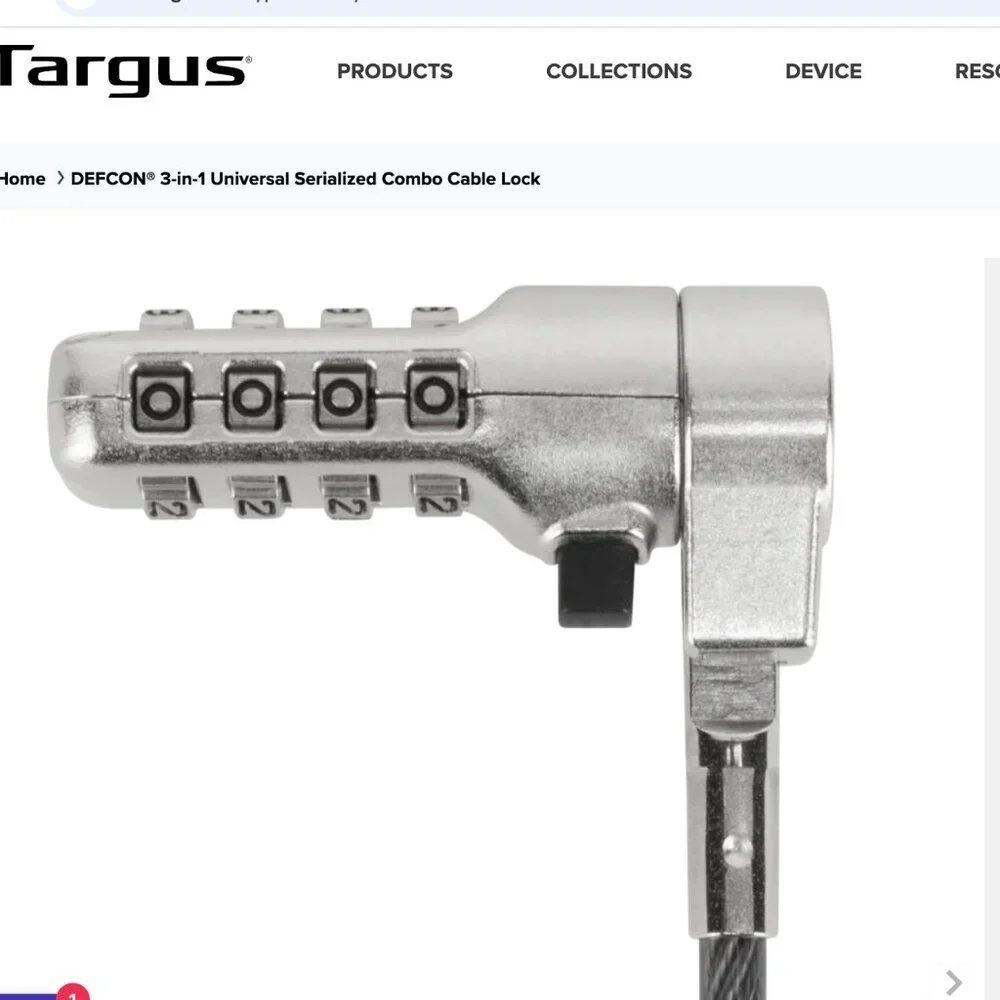 Targus DEFCON 3-in-1 Universal Serialized Combo Cable Lock NWT
